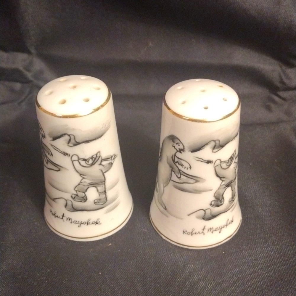 Vintage Alaskan ceramic salt and pepper shakers made by Robert mayokok